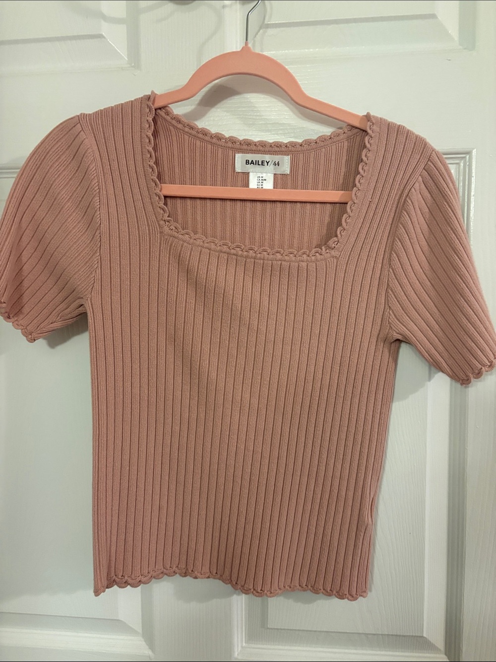 Ribbed Square Neck Short Sleeve Top - Dusty Rose